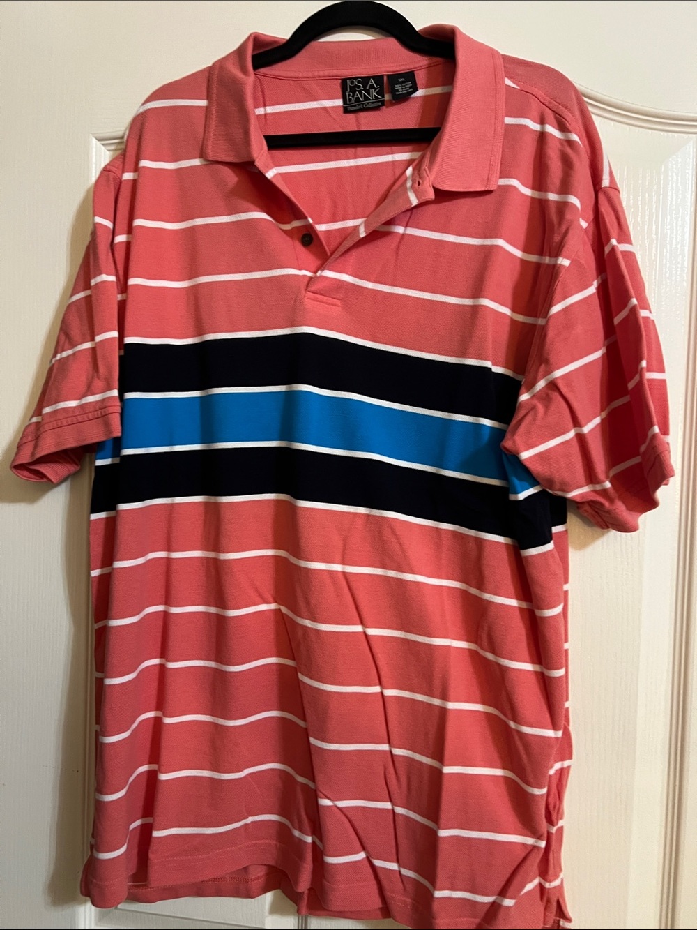 Jos. A. Bank Coral Stripe Polo with Navy & Blue Bands